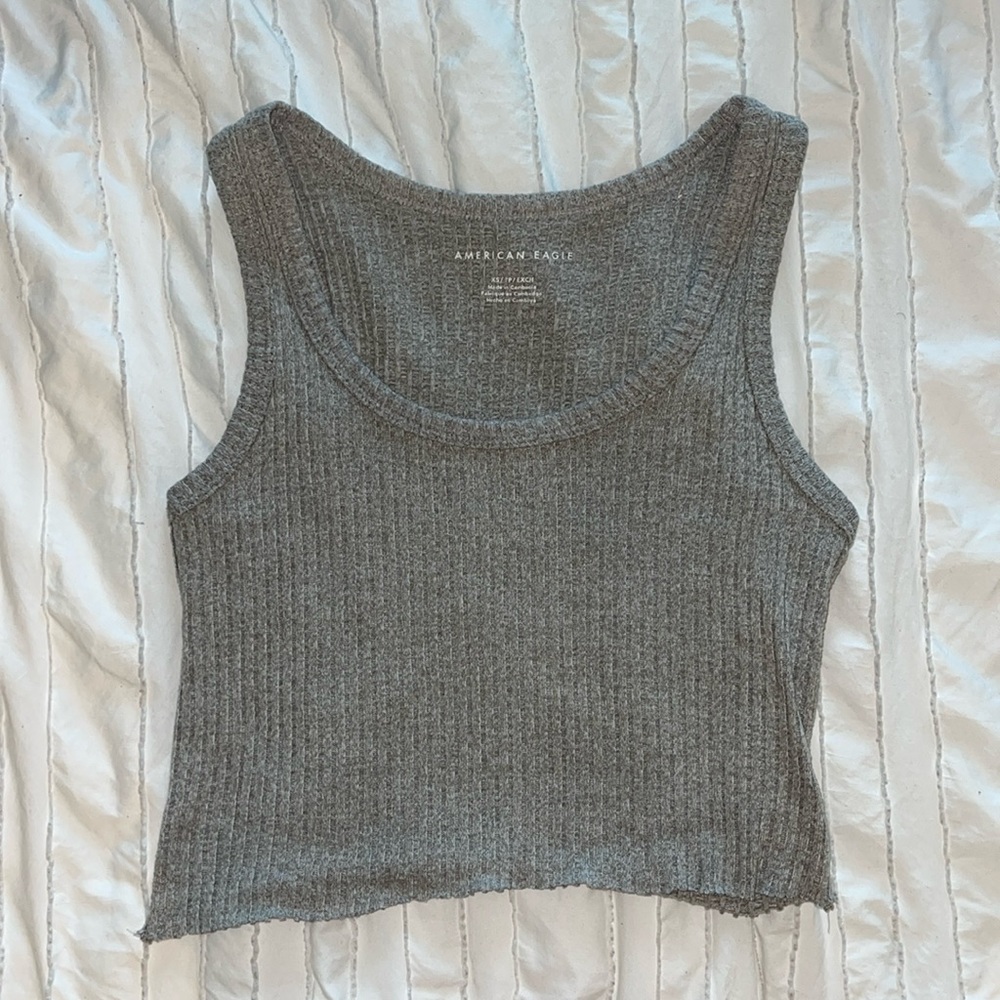AMERICAN EAGLE Grey Ribbed Racer Back Tank